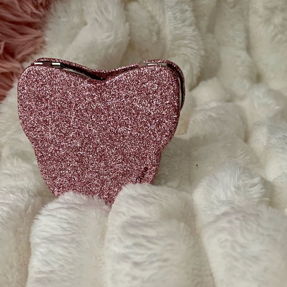 NEW Coach Pink Silver Glitter Butterfly Compact Dual Sided Mirror - Picture 12 of 16